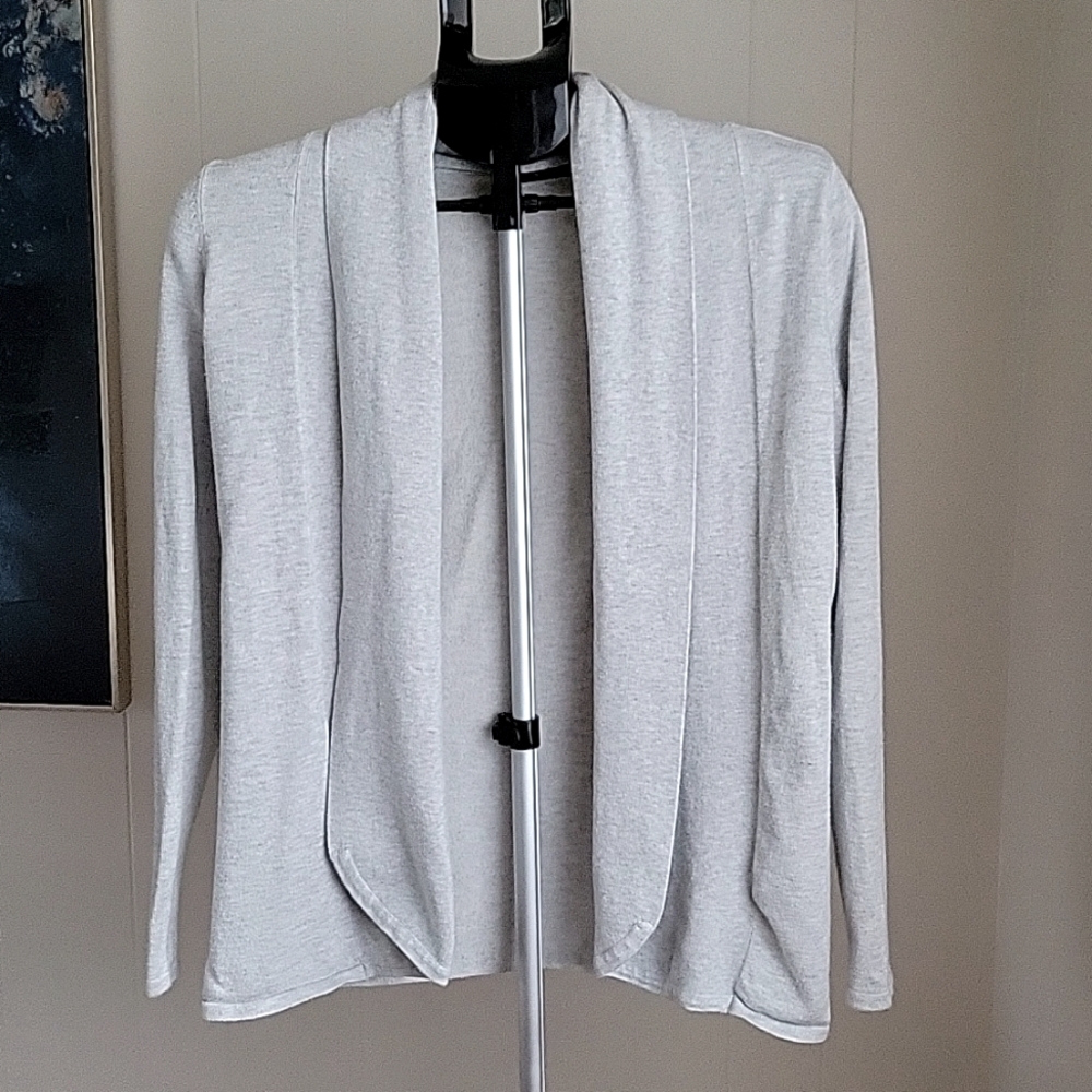 Cyrus Open Cardigan Sweater Light Gray Shawl Collar Small